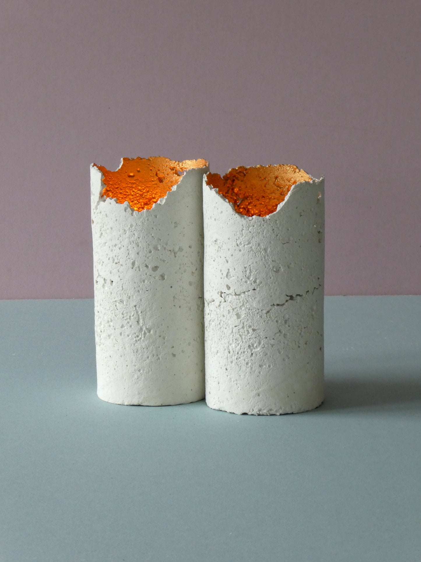 Handmade white concrete candle holders