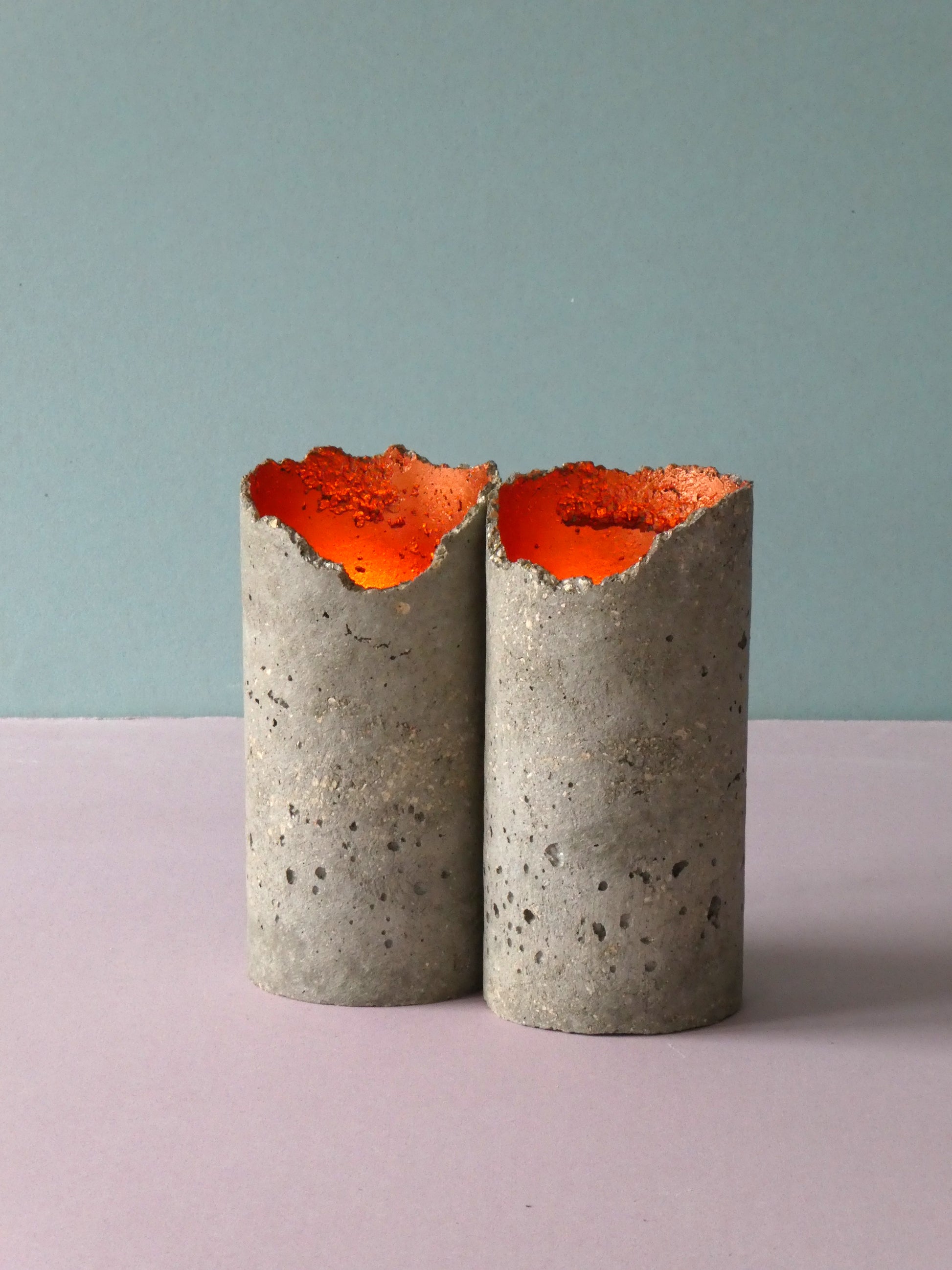 Handmade concrete candleholders, natural cement