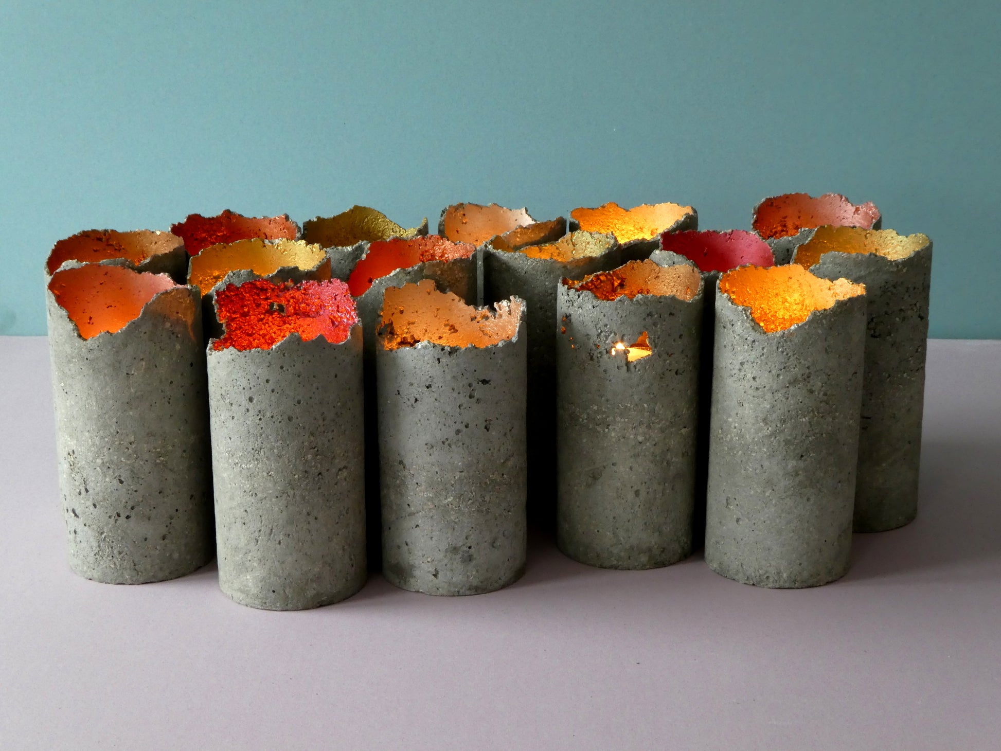 Handmade concrete candleholders, natural cement