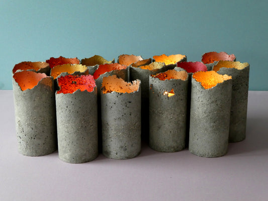 Handmade concrete candleholders, natural cement
