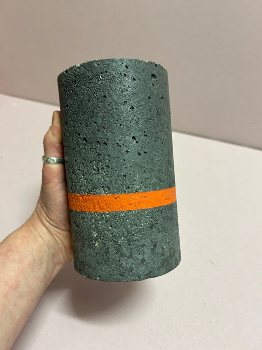 Black Cylinder pot orange stripe & yellow