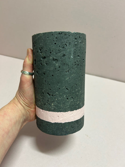 Black Cylinder pot pink stripe & lavender