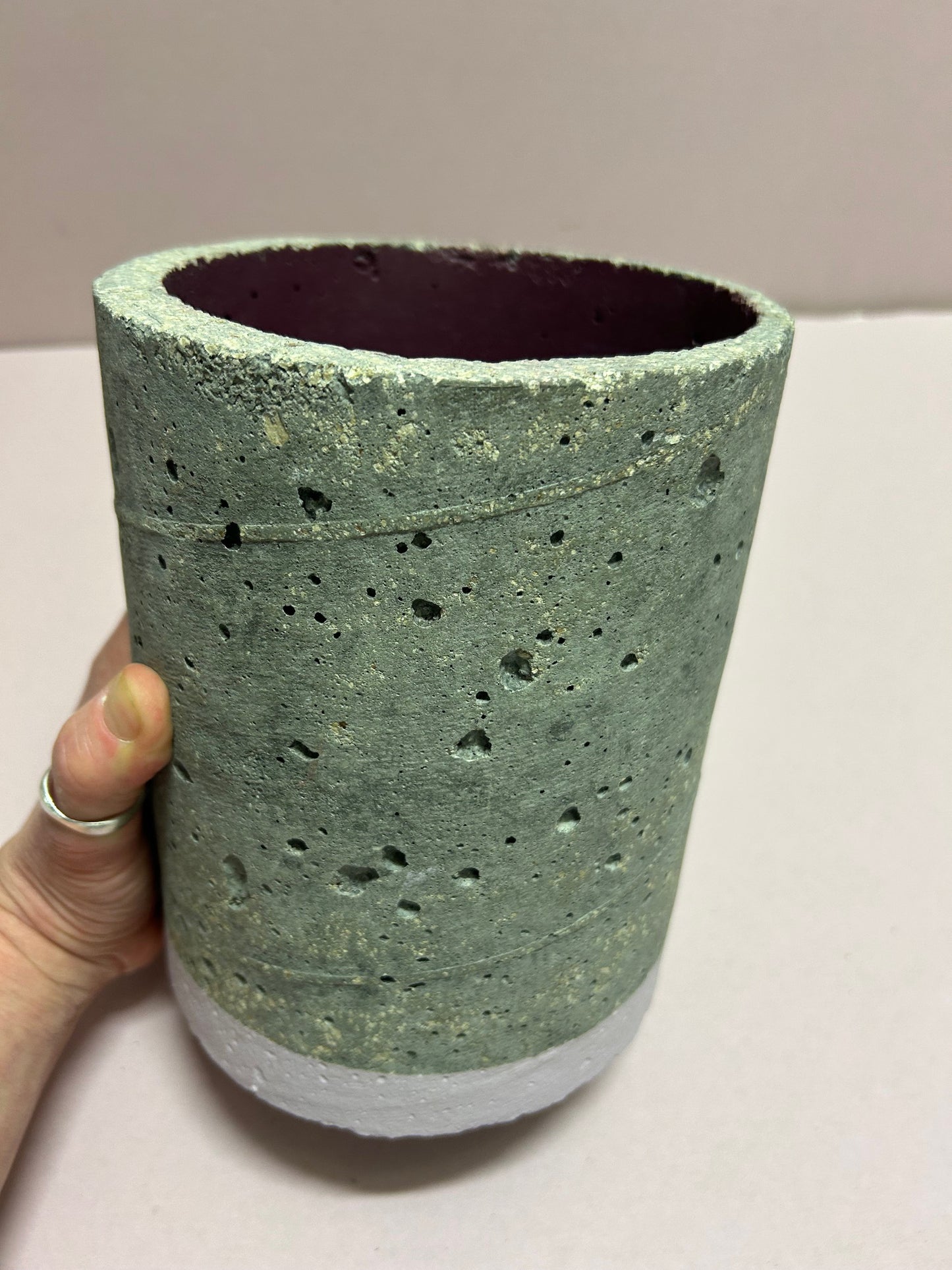 Cylinder pot pink stripe & mauve