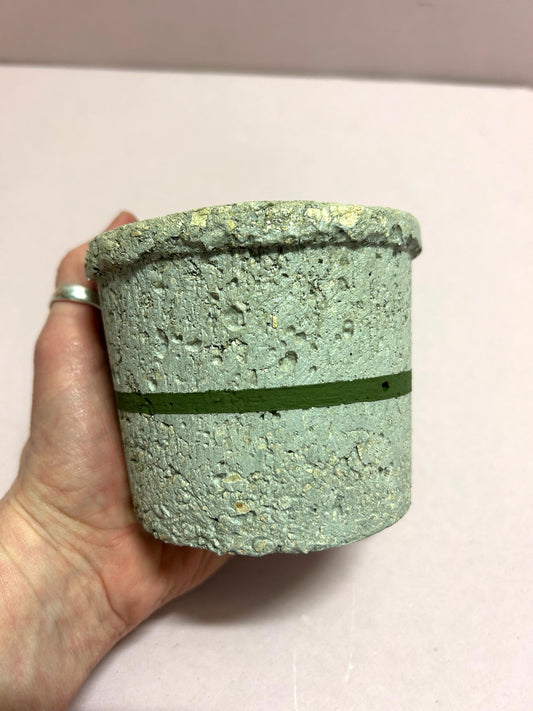 Small natural pot with green stripe