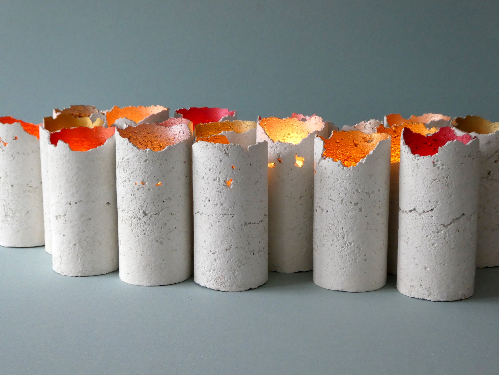 Handmade white concrete candle holders